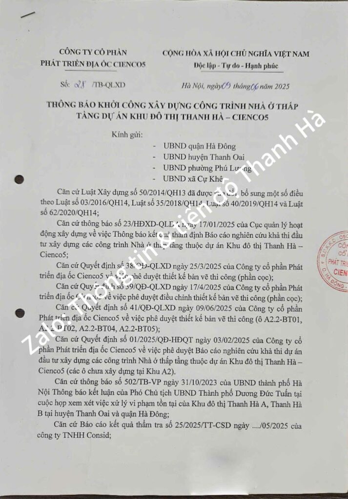 thông báo khởi công