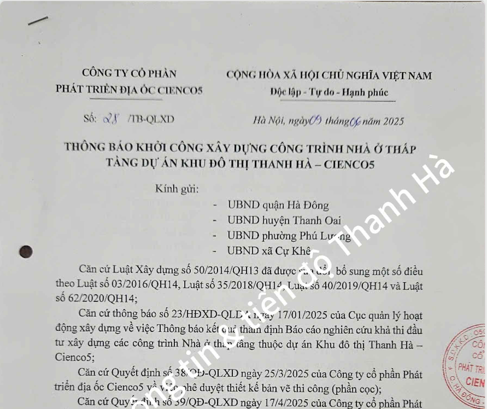 thông báo khởi công