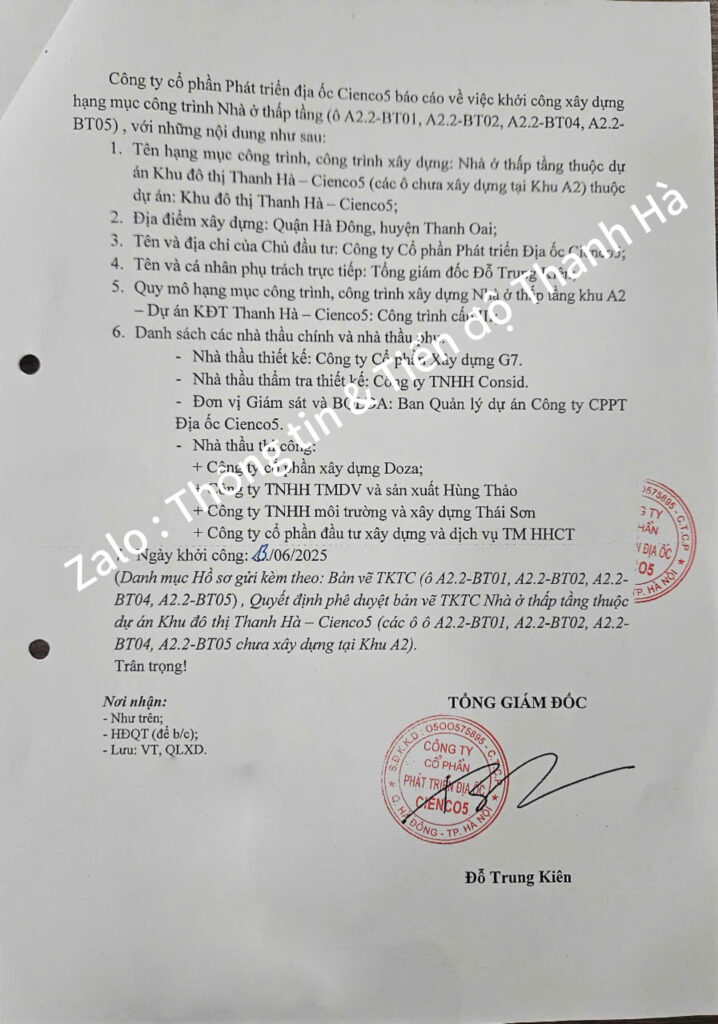 thông báo khởi công