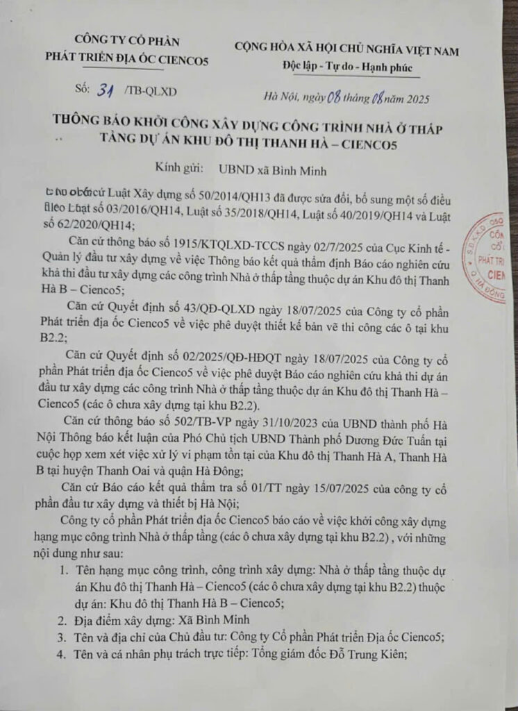 khởi công xây dựng b2.2 thanh hà