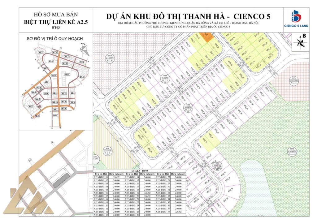 quy hoạch biệt thự thanh hà a2.5