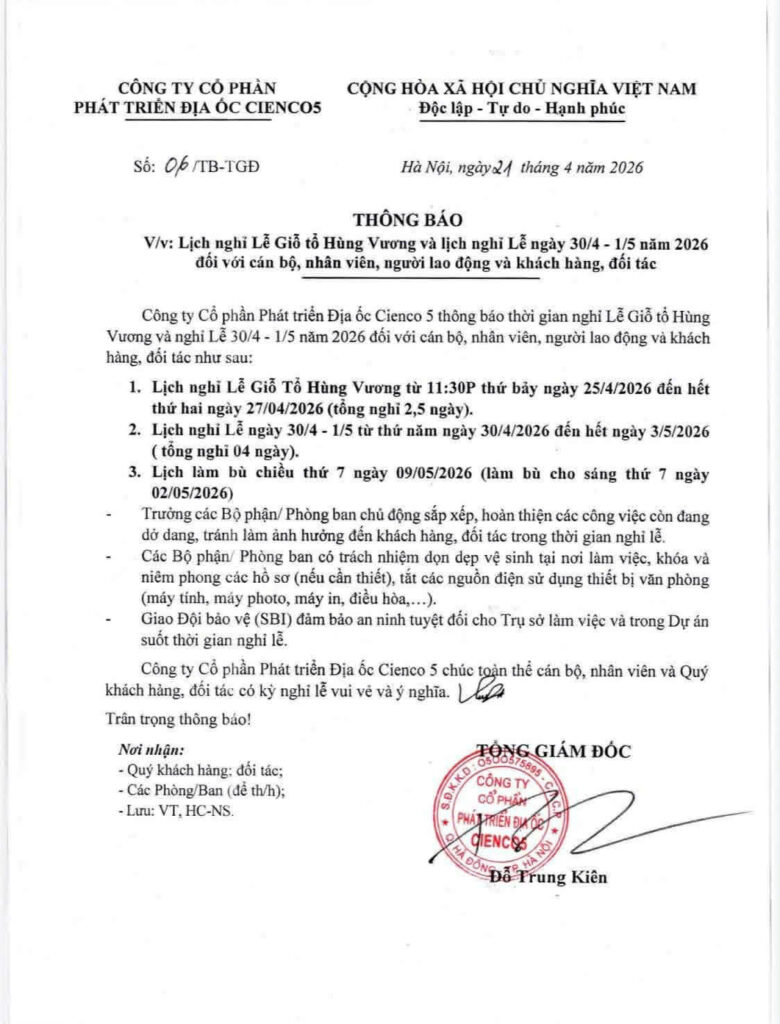 thông báo lịch nghỉ lễ