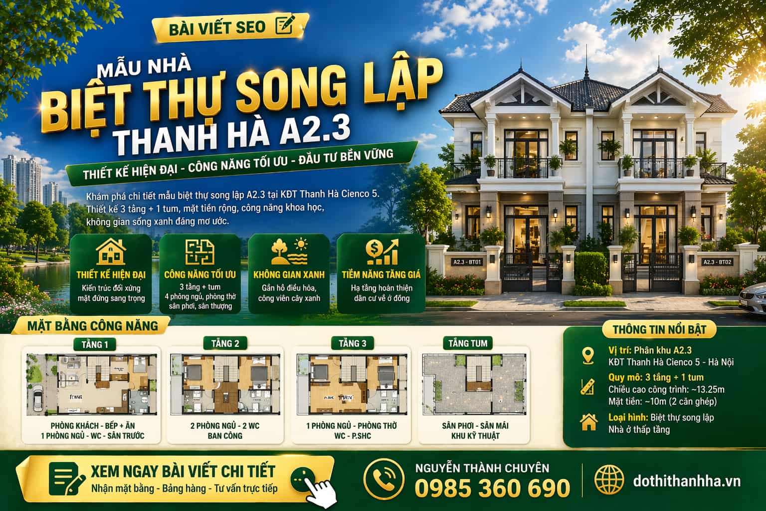 mẫu biệt thự thanh hà a2.3 song lập