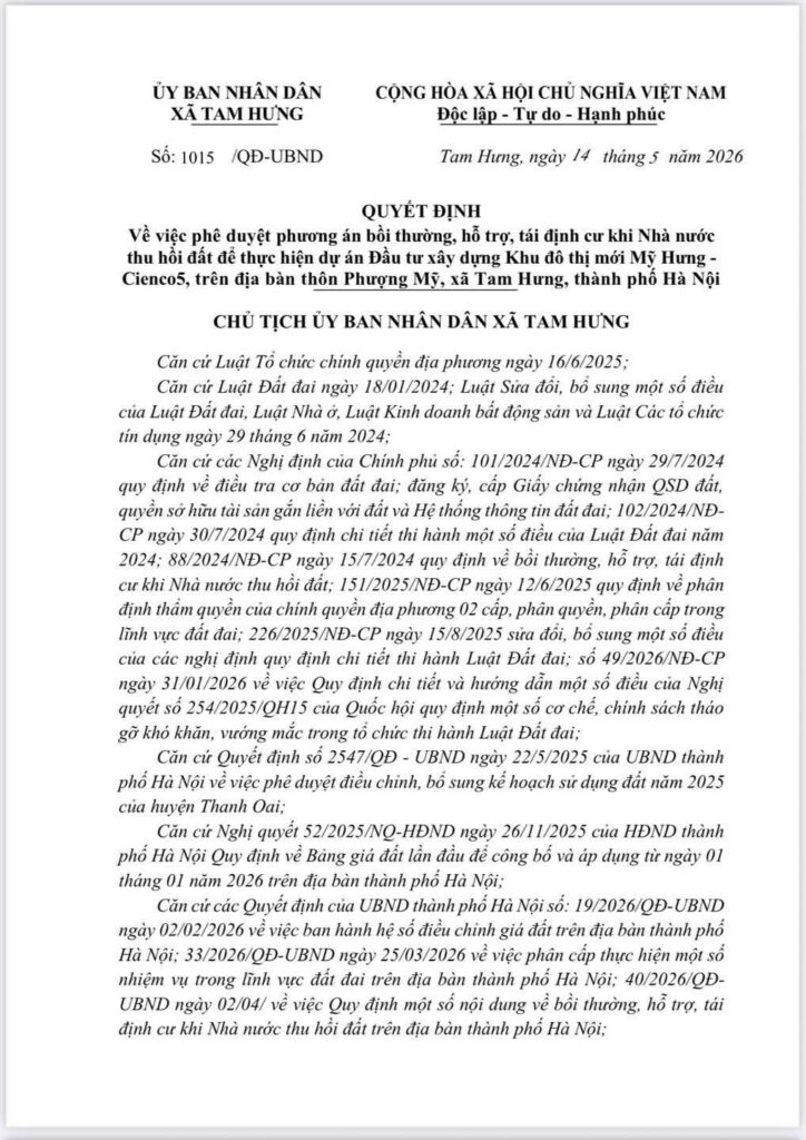 quyết định bồi thường mỹ hưng
