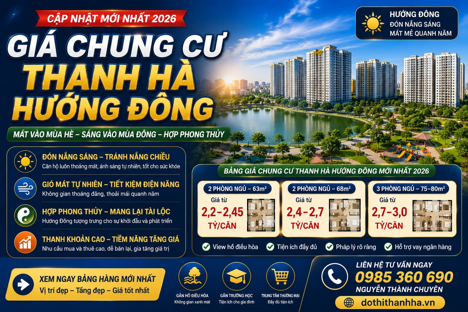 giá chung cư thanh hà hướng đông