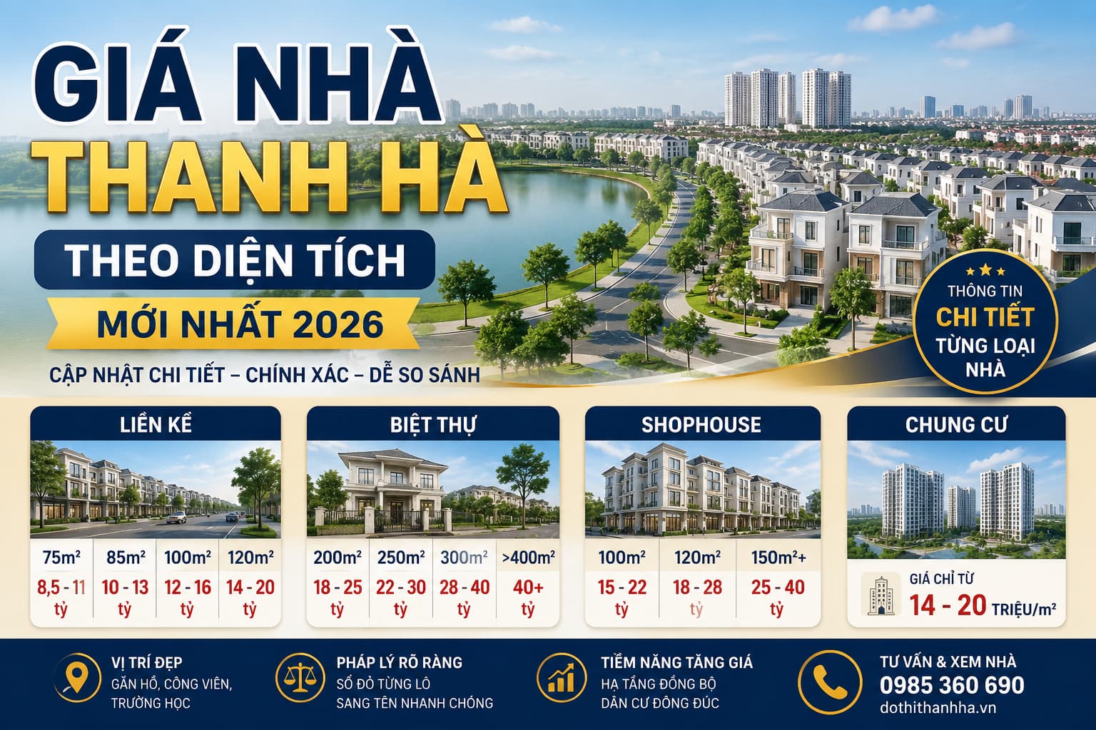 giá nhà thanh hà theo diện tích