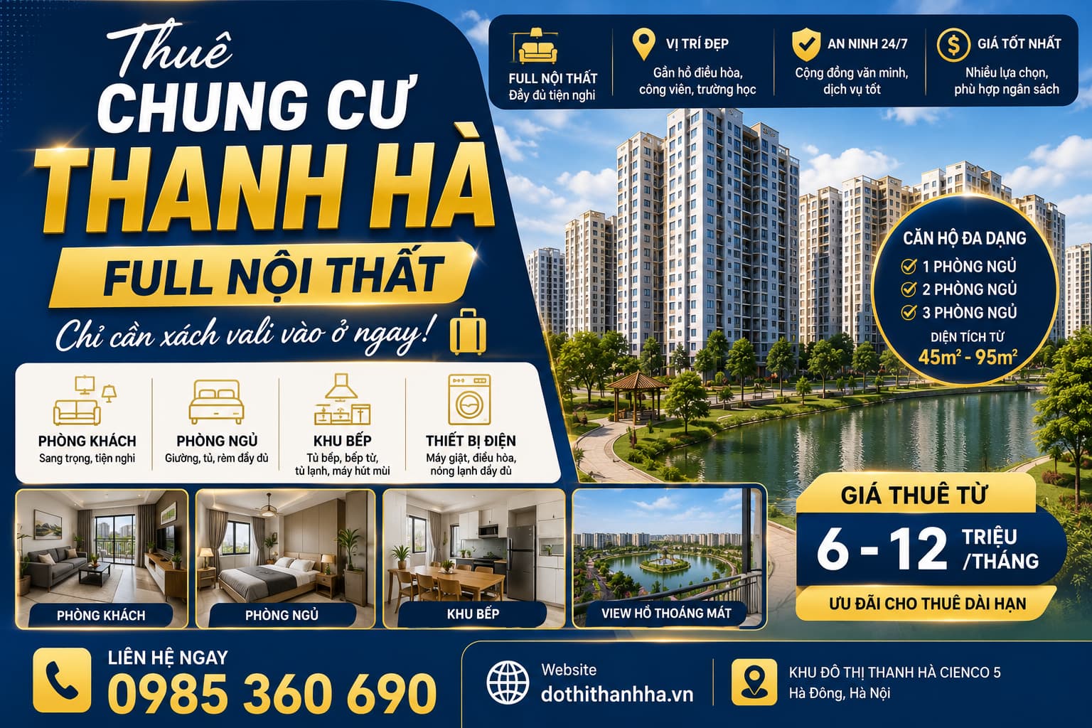 thuê chung cư thanh hà full nội thất