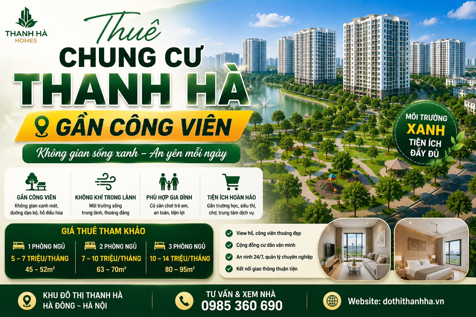 thuê chung cư thanh hà gần công viên