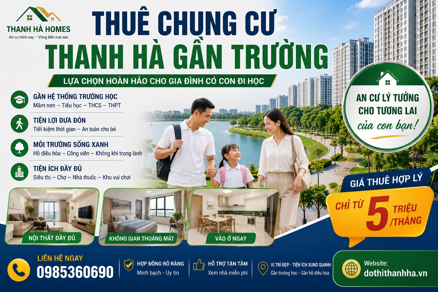 thuê chung cư thanh hà gần trường
