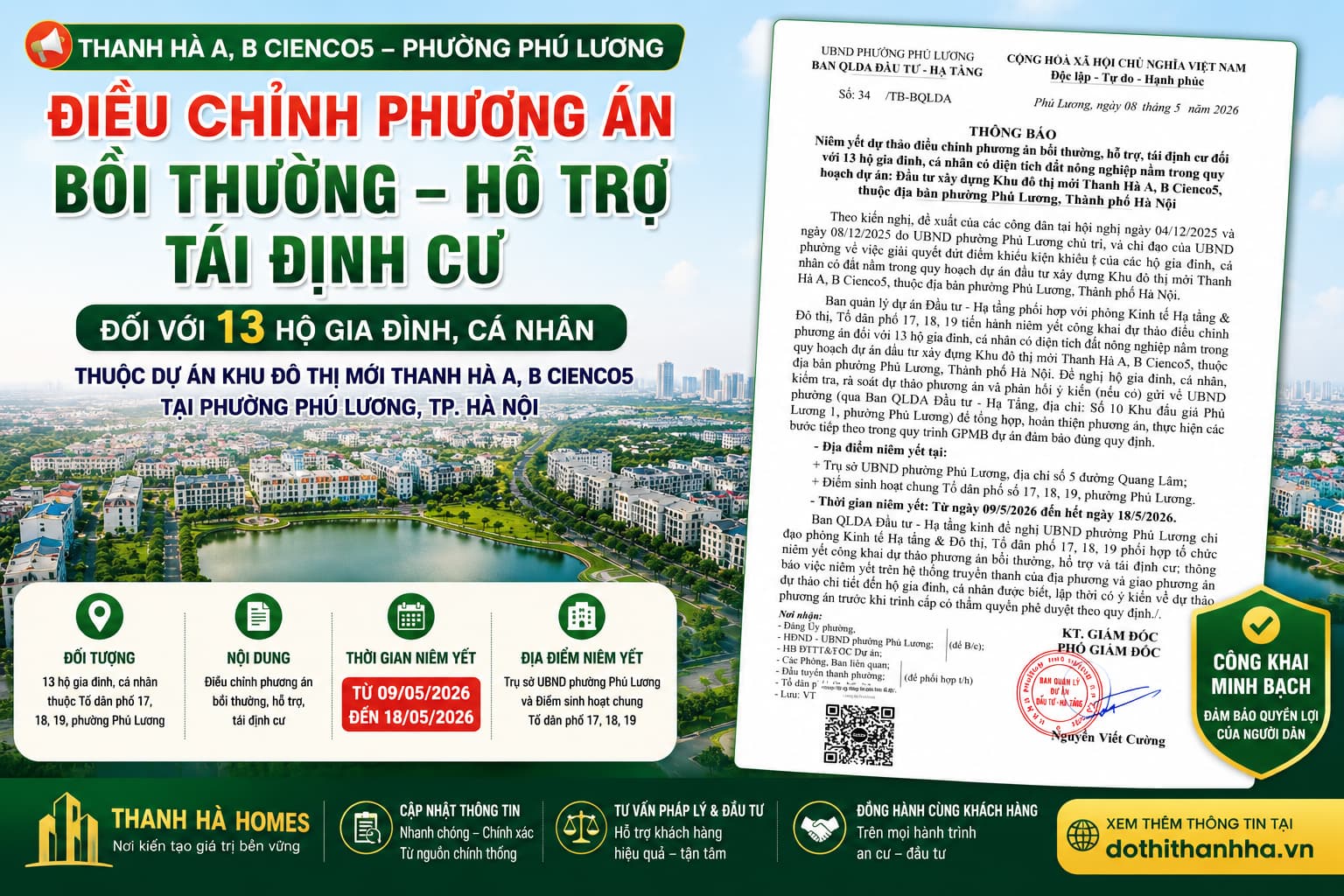 điều chỉnh phương án bồi thường tái định cư khu đô thị thanh hà