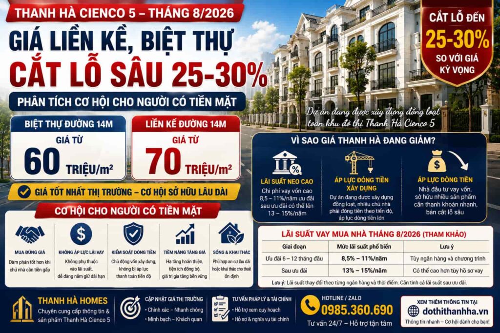giá nhà liền kề biệt thự thanh hà tháng 8